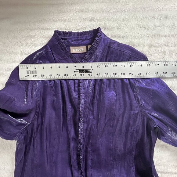 Chico's Womens Open Front Ruffle Trim Jacket Size 2 Metallic Purple Lightweight - Picture 5 of 8